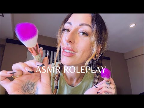 ASMR Roleplay: Doing your makeup | Brushing, plucking, snipping and compliments 💋