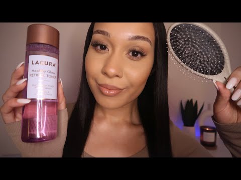 ASMR Caring friend helps you sleep 🌙 hair brushing, clipping, face cleansing |Personal Attention