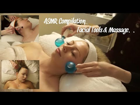 ASMR SPA FACIAL COMPILATION with music | Facial tools & light touch massage (Soft spoken & whisper)