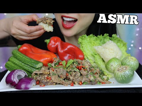 ASMR SPICY THAI STEAK SALAD + FRESH CRUNCHY VEGGIES (EATING SOUNDS) SOFT WHISPERS | SAS-ASMR