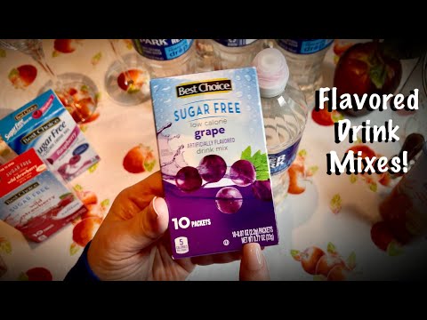 ASMR Adding drink mixes to Bottled Water! (No talking) Pouring drink over ice & tasting drinks.