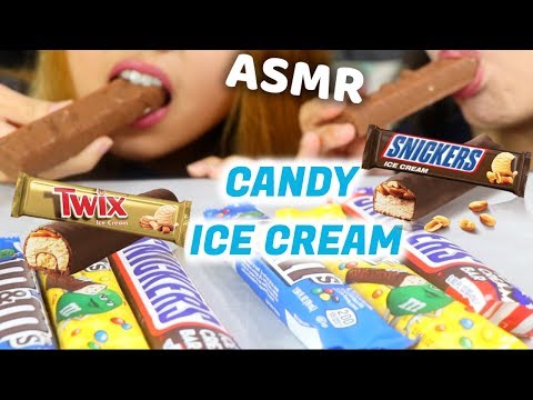 ASMR EATING CANDY ICE CREAM BARS (TWIX, SNICKERS, M&M'S) *CRUNCHY EATING SOUNDS* MUKBANG