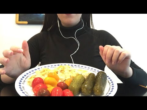 ASMR eating pickles, cherry tomatoes, and eggs for breakfast! Mouth eating sounds.