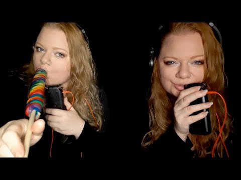 ASMR Twin ear eating with huge lollipop 🍭 and poprocks (Patreon teaser)