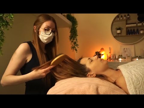 ASMR Soft Spoken Exfoliating Facial on my Beautiful Friend | Ice Globes, Gloves & Calming SPA Music.