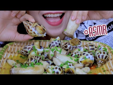 ASMR eating Stir-fried sweet snails with king oyster mushrooms, CHEWY EATING SOUNDS | LINH-ASMR
