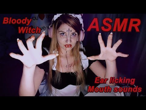 ASMR 🩸 Bloody Witch Ear licking & Mouth sounds 👅