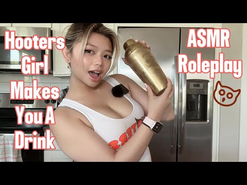 ASMR Hooters Girl Makes You A Drink Roleplay (Tapping, Ice Stirring, Shaking, Roleplay)