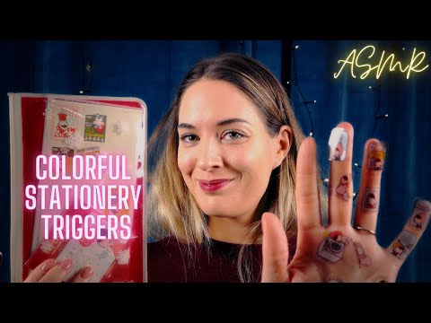 ASMR TRIGGERS | Colorful stationery triggers for your ears (tapping, plastic sounds, stickers, ...)