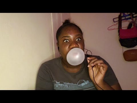 ASMR bubble gum chewing and blowing bubbles and popping