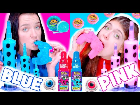 ASMR Pink and Blue Tik Tok Drink Food Challenge | Jelly Game Controller Mukbang