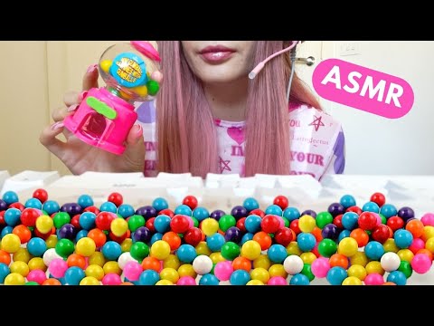ASMR CHEWING GUMBALLS from a Mini Gumball Machine 🌈