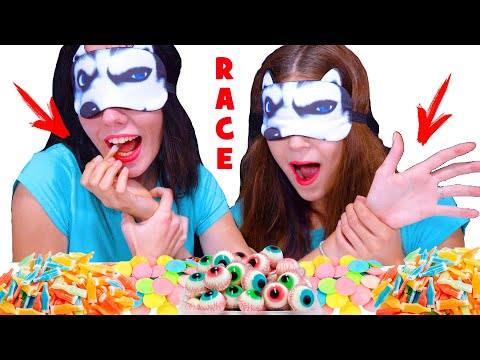 CANDY RACE WITH CLOSED EYES AND MY FRIEND'S HAND | ASMR EATING