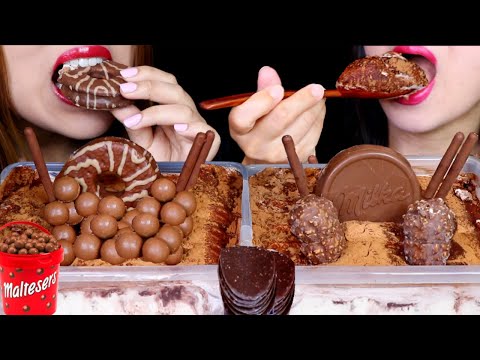 ASMR SPOONABLE CHOCOLATE CAKE + MALTESERS + FERRERO CHOCOLATE + MILKA CHOCO WAFER 초코 케이크 먹방