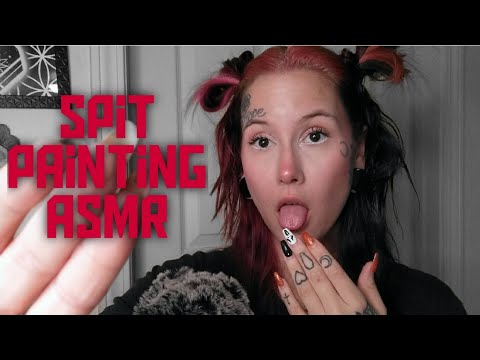 ASMR | Spit painting - sticky wet mouth sounds // face touching