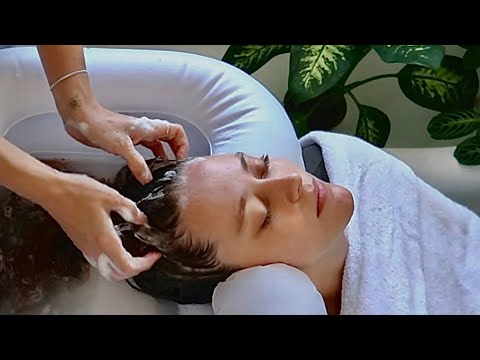 ASMR super tingly relaxing hair treatment w/ bubbly shampoo and scalp scrub (soft whisper)