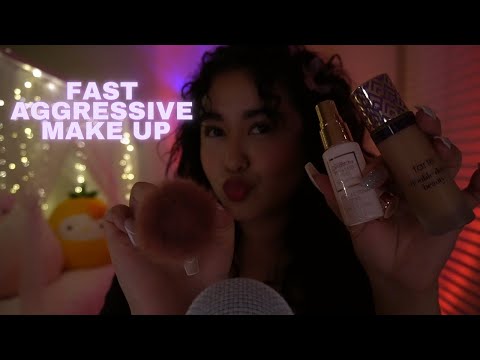 ASMR | 14 mins of Fast Aggressive Make up 💄 (whispers, mouth sounds)