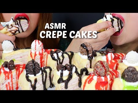 ASMR LOADED CREPE CAKES (soft eating sounds)크레이프 케이크 리얼사운드 먹방 緑茶 チョコレート ミル | Kim&Liz ASMR
