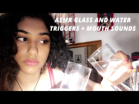 ASMR with relaxing background music ( Glass and water triggers and mouth sounds )