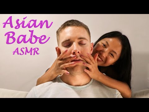 Asian Babe ASMR | DELICATE FACE MASSAGE 😊 / Fingernail Tickle Rub