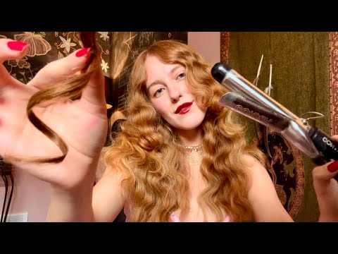 Relaxing Roleplay Princess curls your hair POV ASMR (humming, spray sounds, hair brushing & curling)