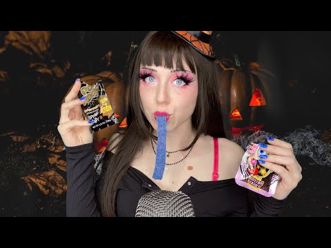 ASMR halloween candy taste test :) eating sour & popping candy