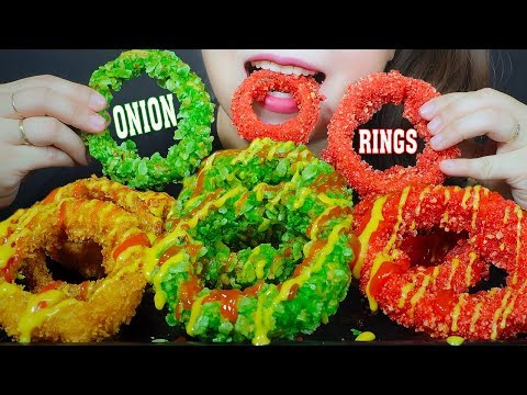 ASMR EATING COLORFUL ONION RINGS EXTREME CRUNCHY EATING SOUNDS | LINH-ASMR