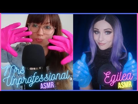 ASMR COLLABORATION with Mrs Unprofessional ASMR. Pink rubber gloves and Blue nitrile gloves.