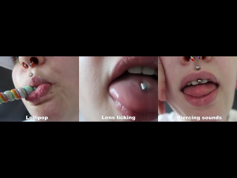 ASMR Close up medley [tiny twisty lollipop - lens licking - tongue piercing sounds]