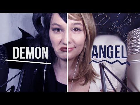 ASMR Split Down the Middle! Angel VS Demon (Mic Blowing, Breathy Whispers, Lip and Mouth Triggers)