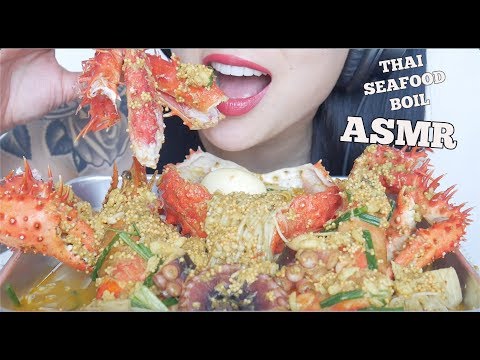 ASMR THAI SEAFOOD BOIL CRAB PRAWNS OCTOPUS ENOKI MUSHROOMS (EATING SOUNDS) NO TALKING | SAS-ASMR