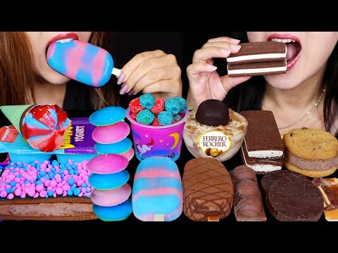 ASMR UNICORN ICE CREAM, CRUNCH BALL PUDDING, DUNKAROOS, FERRERO DUPLO NUT, ICE CREAM SANDWICH 먹방