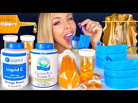 ASMR EDIBLE CANDY BLUE FACE MASK *HOW TO MAKE* CHOCOLATE VITAMIN C BOTTLE, JELLO SHOOTERS MUKBANG 먹방