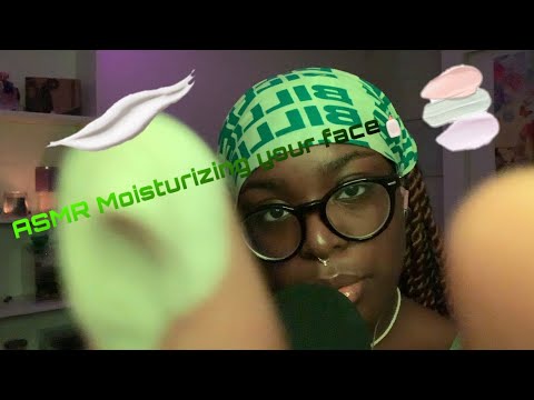ASMR ~ Moisturizing your face before bed 🧴(lotion sounds, mouth sounds, whispering, sick asmr)