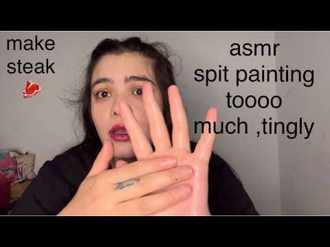 asmr spit painting (make steak 🥩)(too much spit paint,tingly,chewing gum,scratching teeth 🦷,