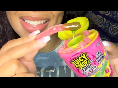 ASMR | Juicy Drop Gummy Dip'N Sticks | Watermelon Candy 🍉
