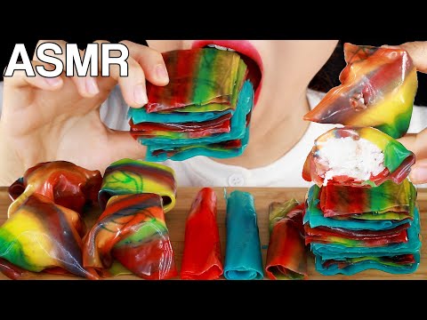 ASMR Tiktok Frozen Fruit Roll Ups with Ice Cream 얼린프룻롤업 아이스크림 먹방 Mukbang Eating Sounds
