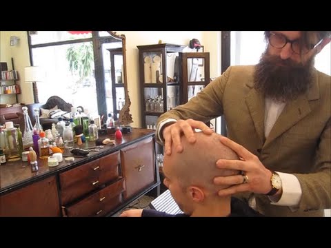 💈 Italian Barber - head shave preparing with hot towel and Massage - No Talking ASMR - 2/5