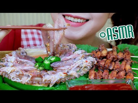 ASMR Mukbang Raw baby squid platter , savage eating sounds , gulp, +食べる,咀嚼音,먹방 이팅,사운드 |LINH-ASMR