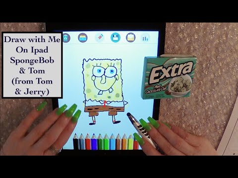 ASMR Intense Gum Chewing Ramble | Draw with Me on Ipad | SpongeBob & Tom and Jerry | Whispered