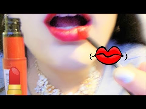 ASMR Red Lipstick Application, Review Whispering Kiss Sounds 💄