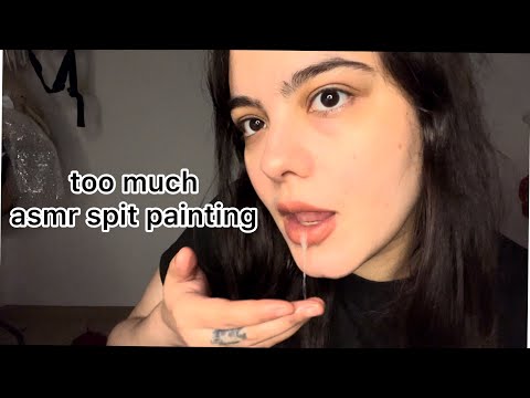 asmr spit painting (latex gloves,chewing gum,glass,scratching on glass) mouth sound,hand movement,