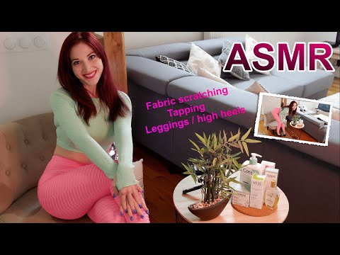 ASMR Skincare packaging tapping Fabric scratching | leggings high heels [no talking]