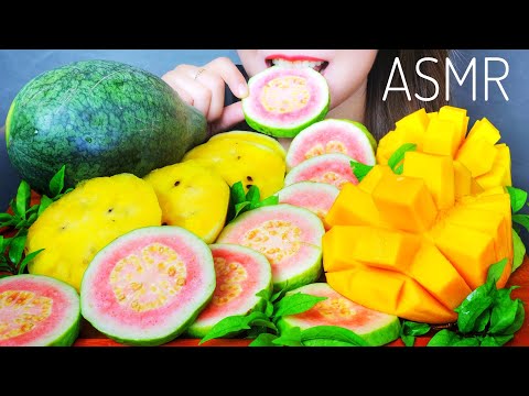 ASMR FRUITS PLATTER (YELLOW WATER MELON, MANGO, GUAVA) EATING SOUNDS | LINH-ASMR