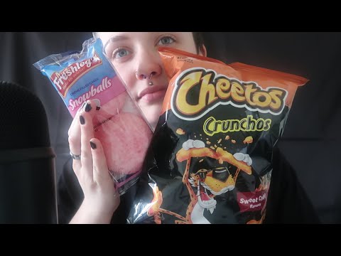 ASMR Trying Sweet Chilli Cheetos & Pink Snowballs | Food Review [Trying Snacks I’ve Never Eaten]