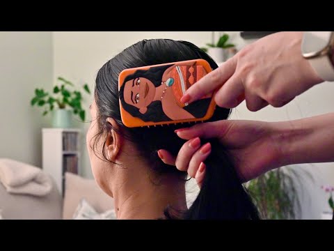 ASMR Hair Play and Hair Brushing on my Friend - NO TALKING