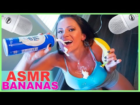 ASMR Eating and Sucking Bananas With Whip Cream and Honey Tastes Amazing!