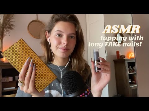 ASMR makeup tapping w/ fake long nails! (tapping, scratching, lid sounds, fake nails, fast tapping)