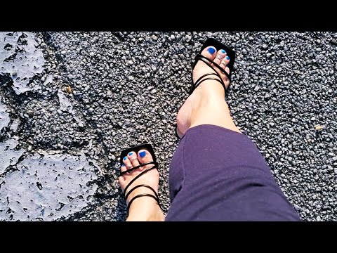 Black Strappy High Heel Sandal Walk | ASMR Outside