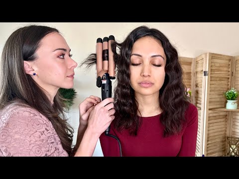 ASMR Perfectionist Hair Styling | Finger-Wave Beach Curls | Hair Brushing, Makeup, Finishing Touches